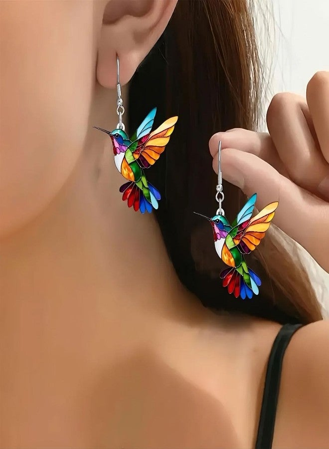 TACBSP Colorful Hummingbird Necklace Earrings Set for Women 2D Hummingbird Pendant Necklaces Acrylic Hypoallergenic Cute Bird Earrings for Women Bird Lovers (Set) - Image 3
